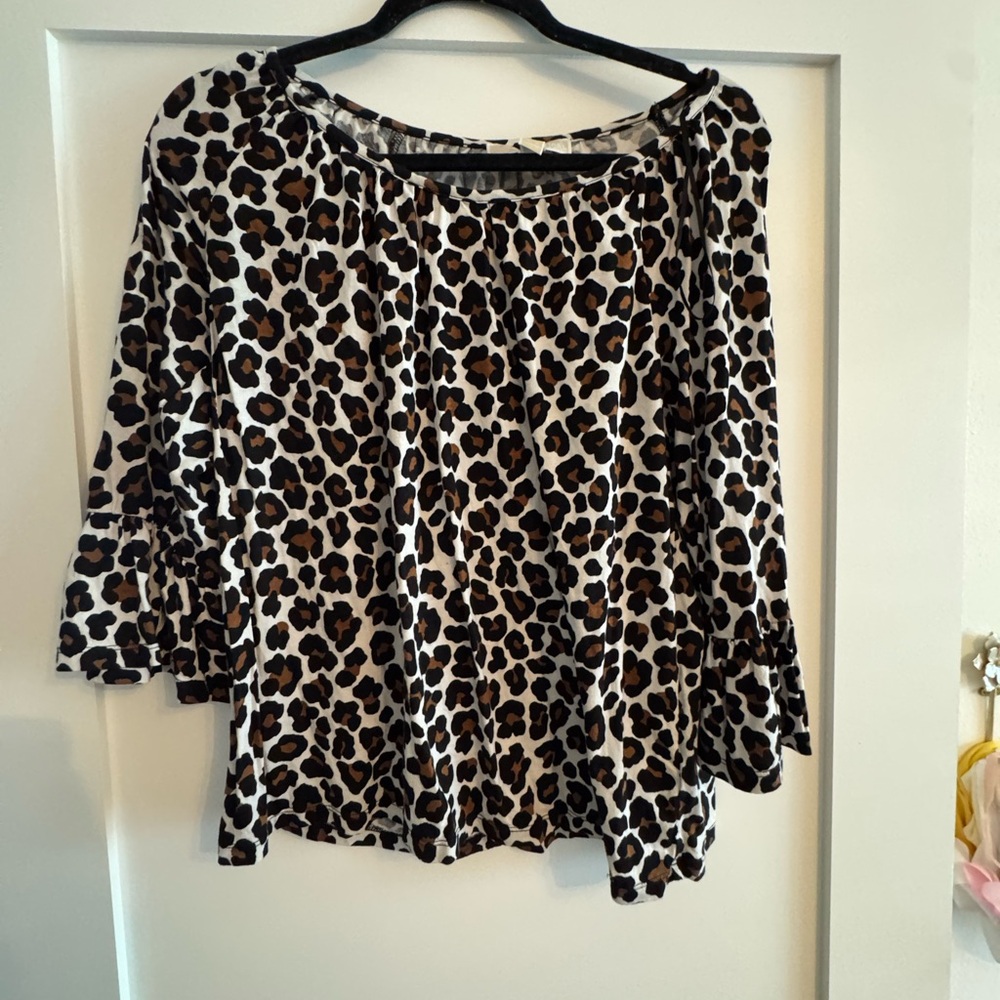 MICHAEL Michael Kors Leopard Print Blouse in White, Black & Brown